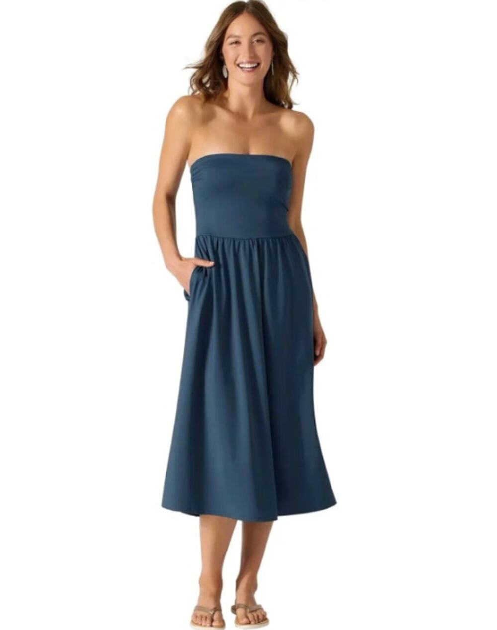 TOMMY BAHAMA Women's Bandeau Dress XS Blue Midnight Sea Strapless NWT